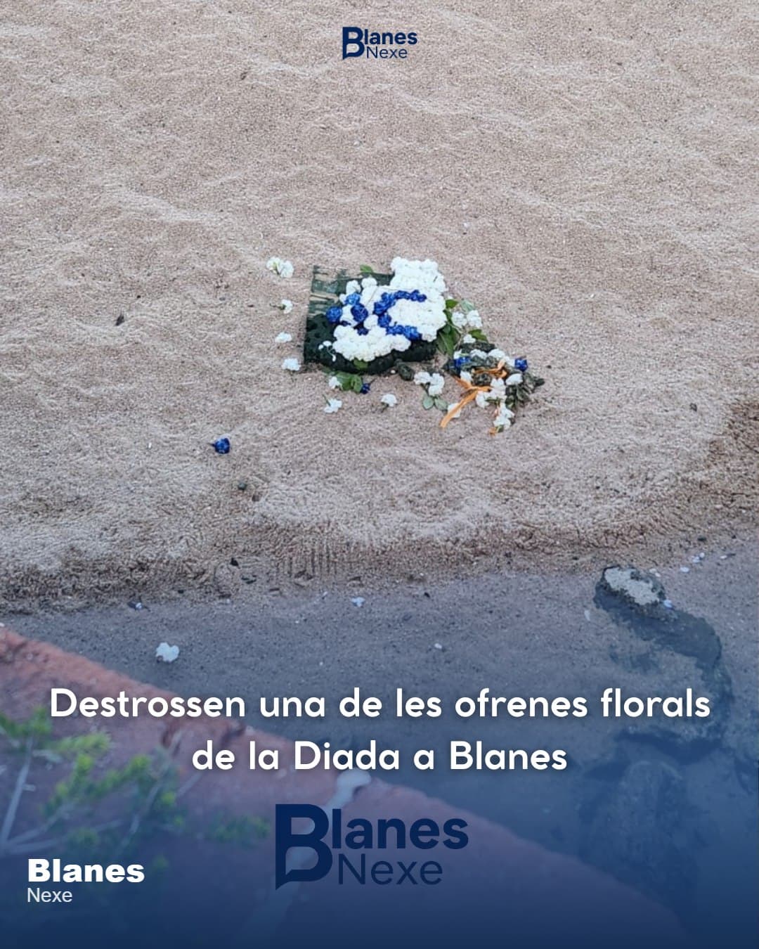 Apareix destrossada una de les ofrenes florals de la Diada dipositades al Monument a Lluís Companys de Blanes